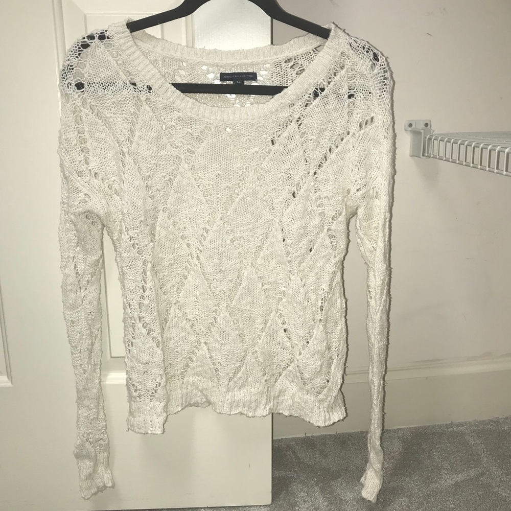 american eagle cream open knit sweater